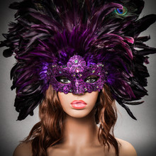 Luxury Traditional Venice Women Carnival Masquerade Venetian Mask - Purple (Female Model)