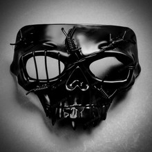 Pirate Wired Death Skull Masquerade Half Face Mask - Black