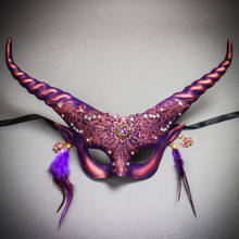 Krampus Horn Lace Animal Devil Women Mask - Purple Gold