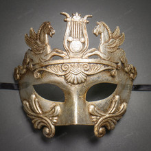 Pegasus Horses Emperor Metallic Silver & Venetian Silver Mardi Gras Black Purple Feather Couple Masks