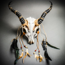 Antelope Devil Animal Skull with Impala Horns Masquerade Mask - White