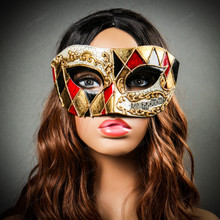 Classic Musical Venetian Masquerade Eye Mask - Gold Black with Model