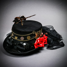 Women Steampunk Goggles Victorian Top Hat - Black