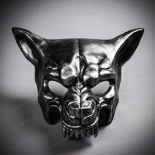 Angry Metallic Wolf Masquerade Mask - Black Silver