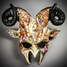 Krampus Ram Demon with Horns Venetian Devil Halloween Mask - Black Gold
