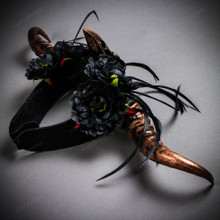 Gothic Demon Long Horn with Flower Head Piece - Black Copper