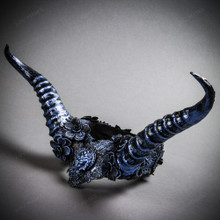 Gothic Demon Long Horn with Lace Head Piece - Black Blue