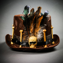 Voodoo Low Top Hat with Skull and Feather - Brown