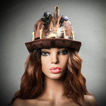 Voodoo Low Top Hat with Skull and Feather - Brown
