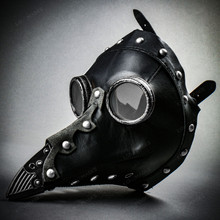 Steampunk Full Face Plague Doctor Mask - Black Silver