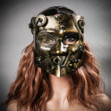 Bauta Steampunk Full Face Mask - Black Gold