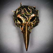 Raven Skull Bird Nose Woodland Medusa Snake Masquerade Mask - Gold