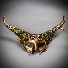 Krampus Horn Woodland Medusa Snake Animal Devil Masquerade Mask - Gold