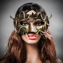 Venetian Phantom Woodland Medusa Snake Masquerade Eye Mask - Gold