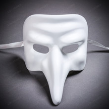 Long Nose Pantalone Venetian Masquerade Mask - White