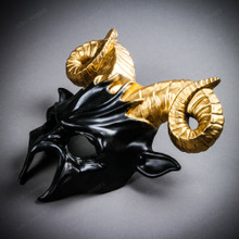 Krampus Ram Demon with Horns Devil Halloween Mask - Black  Gold