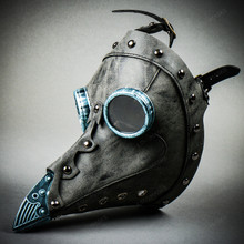 Steampunk Full Face Plague Doctor Mask - Grey Blue