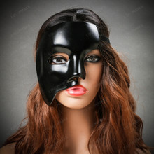 Classic Phantom of the Opera Half Face Mask - Black (Front View)