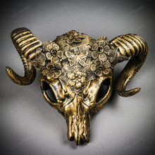 Antelope Devil Ram Horn Skull Ghost Masquerade Mask - Black Gold