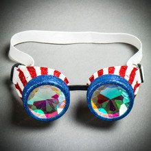 Steampunk 4th of July USA Theme Glitter Goggles with Kaleidoscope Lens