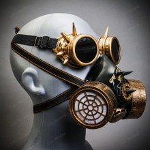 Gold Steampunk Spike Goggle w/ Gold Party Spike Gas Mask Halloween Party Costume