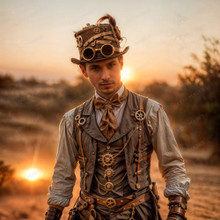 Steampunk Gothic Top Hat Costume with Skull & Spider Web - Black Gold