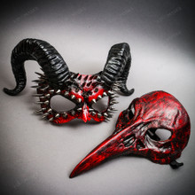 Bloddy Red  Bird Nose Raven Devil Ram Horns Halloween Spikes Costume Couple Mask