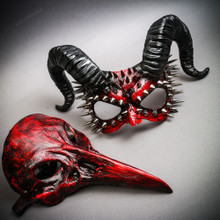 Bloddy Red  Bird Nose Raven Devil Ram Horns Halloween Spikes Costume Couple Mask