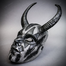 Devil Horn Mask Gothic Demon Halloween Face Mask - Black Silver