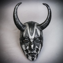 Devil Horn Mask Gothic Demon Halloween Face Mask - Black Silver