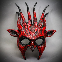 Fire Flame Devil Demon Horns Spikes Full Face Mask - Bloody Red