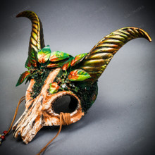 Woodland Ram Skull Mask with Golden Horns – Forest Spirit Tribal Costume Mask - Bone
