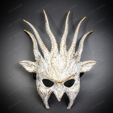 Forest Stag Mask with Golden Antlers – Mythical Woodland Creature Masquerade Mask - White  Gold