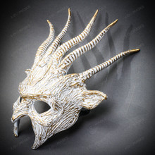 Fire Flame Devil Demon Horns Spikes Full Face Mask - White Gold