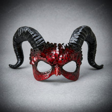 Dragon Scale Horned Masquerade Mask Gothic Demon Ram Costume Mask - Red Black