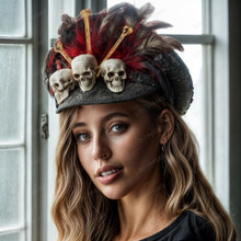 Voodoo Skull Feather Top Hat Gothic Halloween Costume Hat - Black Red