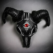 Black Ram Skull Mask with Horns Dark Fantasy Halloween Mask