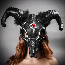 Black Ram Skull Mask with Horns Dark Fantasy Halloween Mask