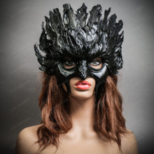 Raven Feather Masquerade Mask Gothic Bird Costume Mask - Black