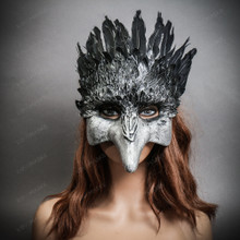 Raven Plague Doctor Mask Gothic Venetian Costume Mask - Grey Black
