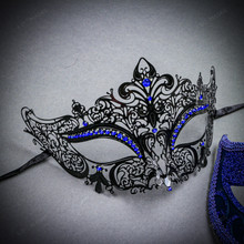 Black & Blue Butterfly Masquerade Mask & Blue Masquerade Mask Couple Mask Set