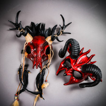 Black & Red Red Devil Mask & Red & Black Red Skull Eye Mask Couple Mask Set
