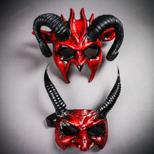 Bloody Red Krampus Ram Horn Demon Devil Mask Couple Masquerade Set