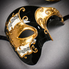 Black Gold Phantom of the Opera Mask & Red Gold Half Face Venetian Eye Mask Couple Masquerade Set
