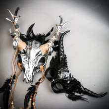 Silver Pagan Skull Antler Horns Mask & Black Dragon Scales Devil Eye Horn Mask Couple Mask Set