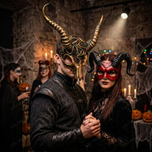 Bloody Red Devil Ram Horns and Medusa Long Horns Masquerade Costume Party Masks for Couple