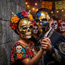 Day of The Dead Skull Masquerade Mask Gold Blue Masquerade Couple Party Costume Masks