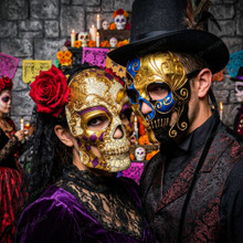 Day of The Dead Skull Masquerade Mask Gold Purple Blue Masquerade Couple Party Costume Masks
