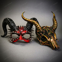Horned Masquerade Mask Set - Spiked Ram Demon & Snake Forest Skull Mask