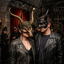 Medusa Antelope Horn with Black Devil Horn Masquerade Couple Party Costume Mask